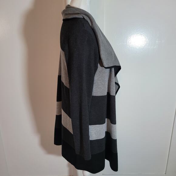 Saks Fifth Avenue Size L Black Label Waterfall Lapel Cardigan Striped Open Front - Picture 2 of 8